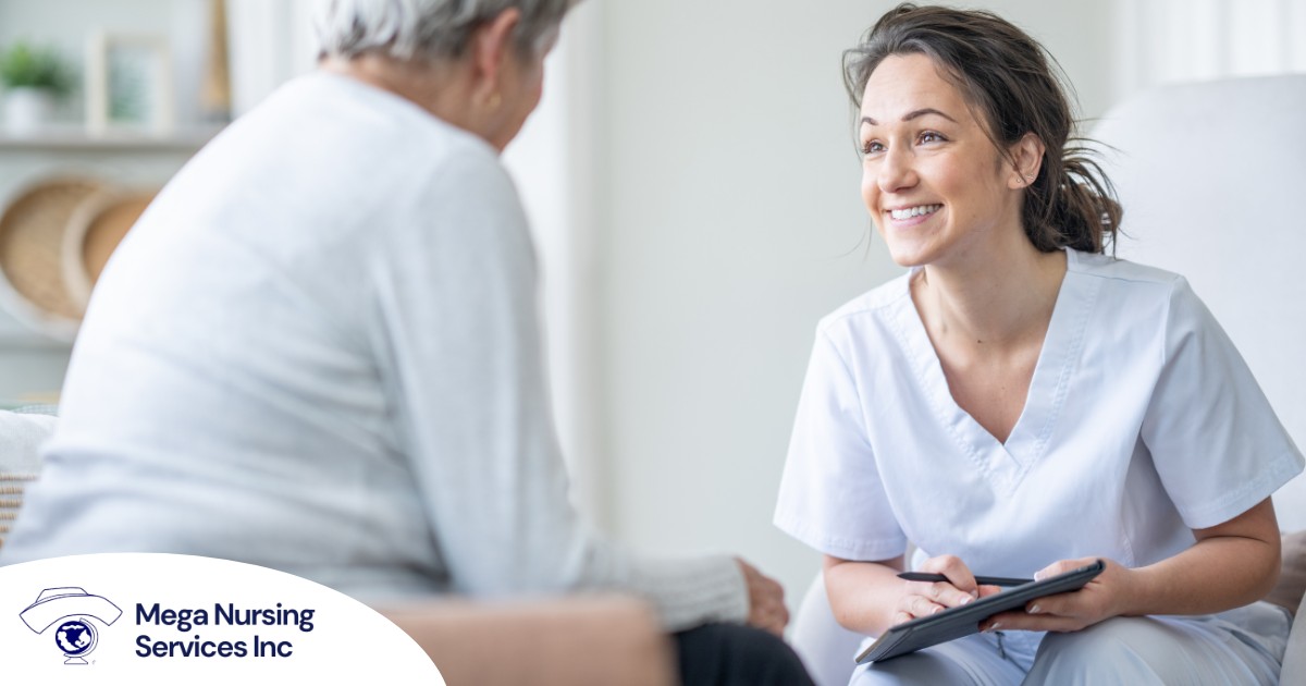 A woman smiles while with a client representing the pros of the home care industry.