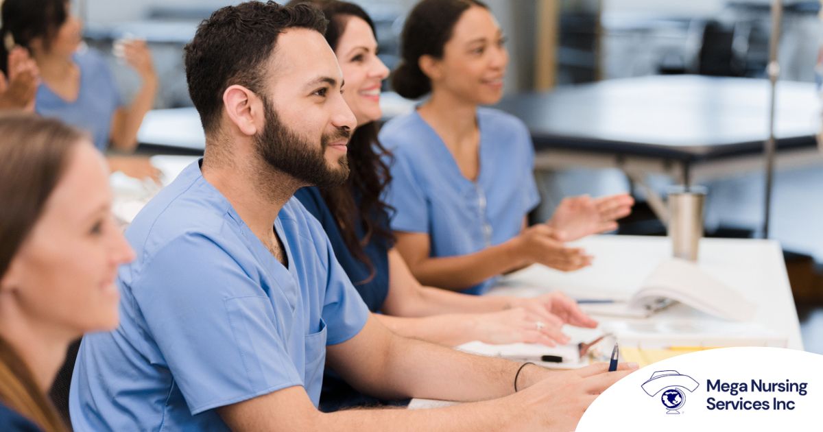 Senior caregivers attend a professional development course.
