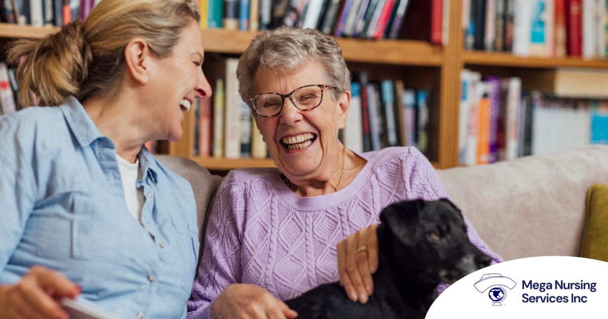 Through dementia care at home, a caregiver provides support to a senior.